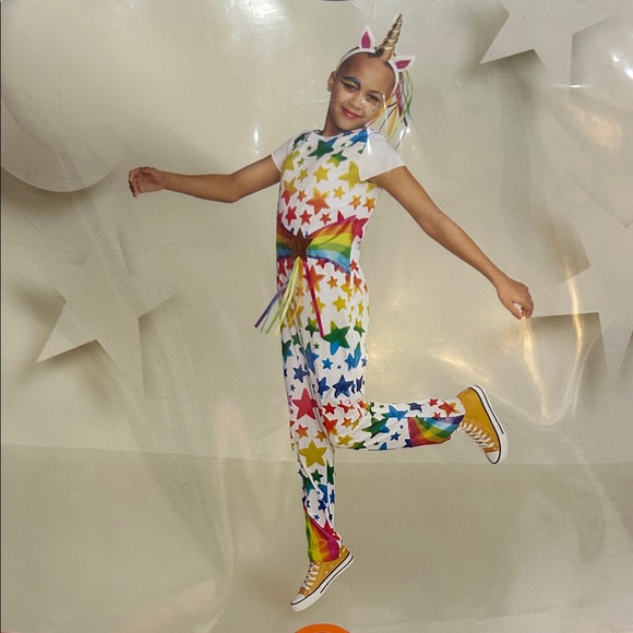 Hyde and EEK Kids Rainbow Unicorn Halloween Costume Jumpsuit Headband Medium 8 - Picture 1 of 6